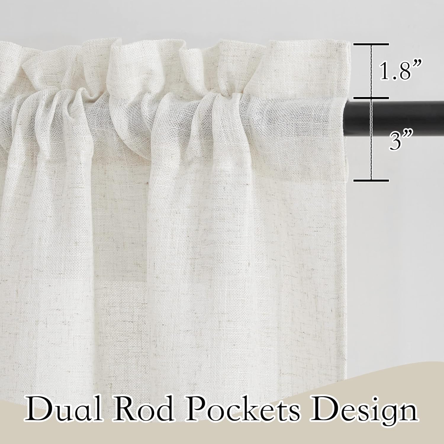 RYB HOME Semi Sheer Curtains Linen Textured Fabric Light and Airy Half Privacy Window Drapes for Bedroom Dining Living Room Office, Linen, 34 inch Wide x 84 inch Long, 2 Panels